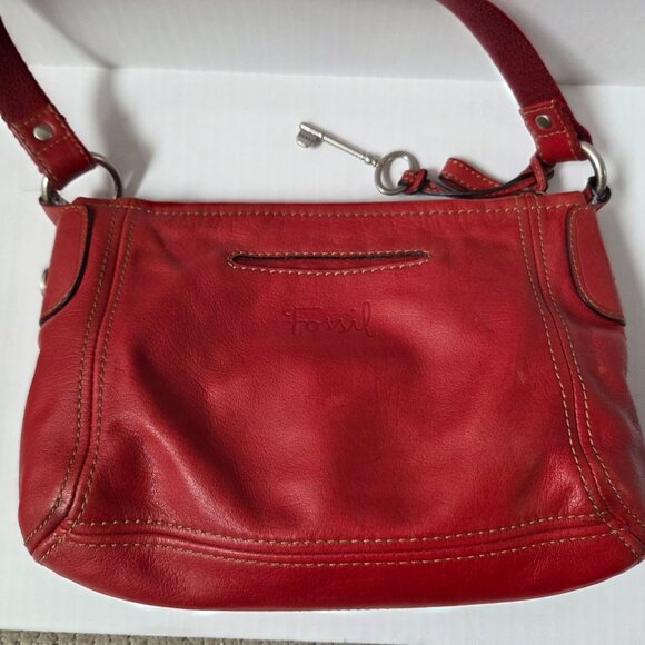 Fossil Purse Red Leather Hobo Boho Shoulder Bag - Picture 6 of 16